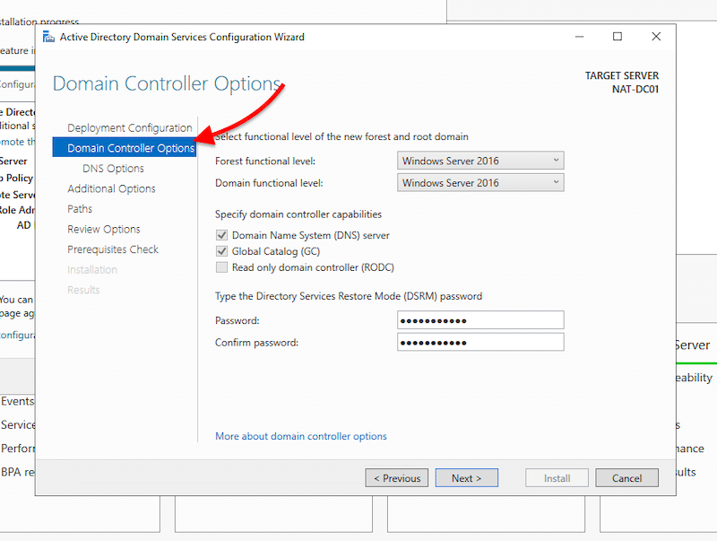 Domain Controller Options