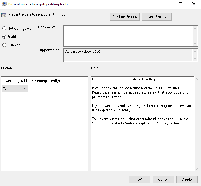 disable registry access