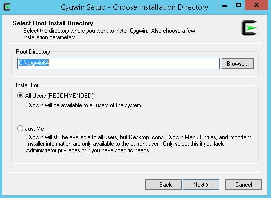 select installation directory