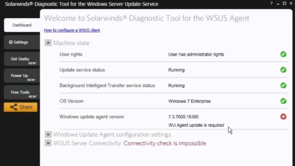 SolarWinds Diagnostic Tool for WSUS Agent